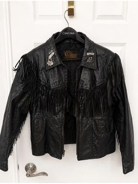 Vintage 100% Genuine Black Leather Fringe Jacket